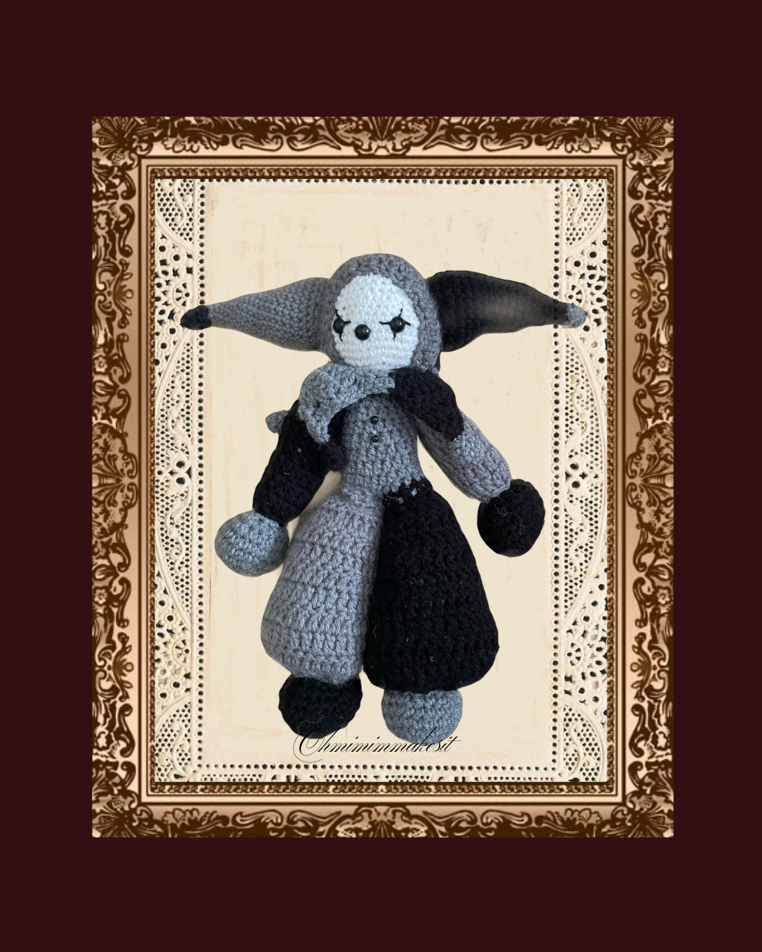 Grey and Black Crochet Jester